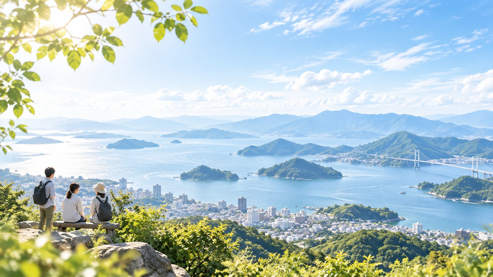 広島の景色を見渡す人たち